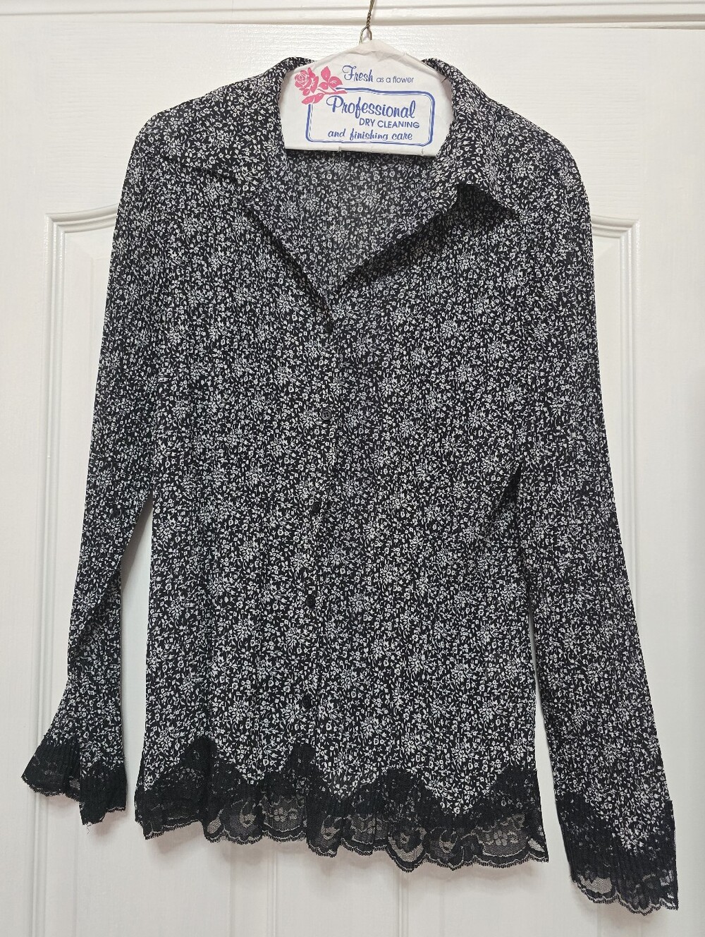 APT. 9 Sheer Button Down Top - Black/White, size Large